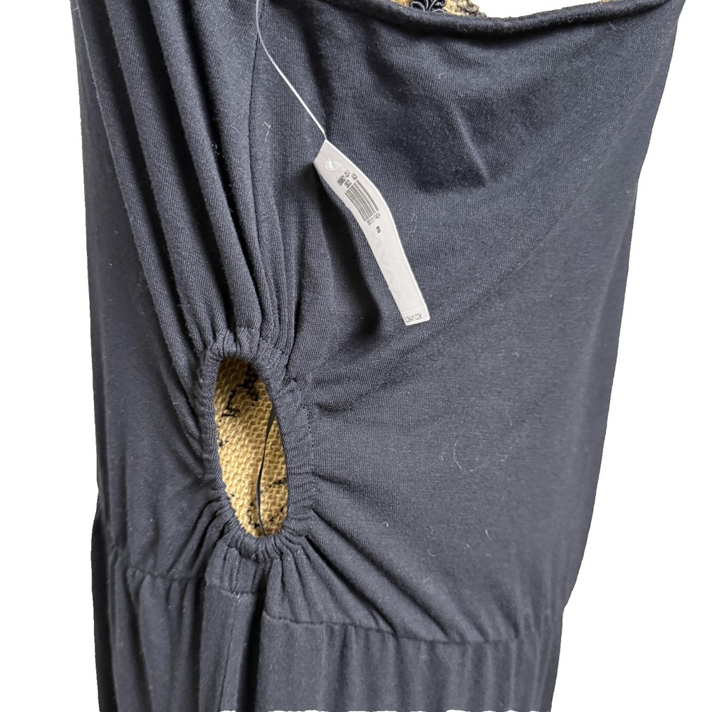 Old Navy Black One Shoulder Cutout‎ Midi Dress 2X Pullover Retro Minimalist - Picture 5 of 15
